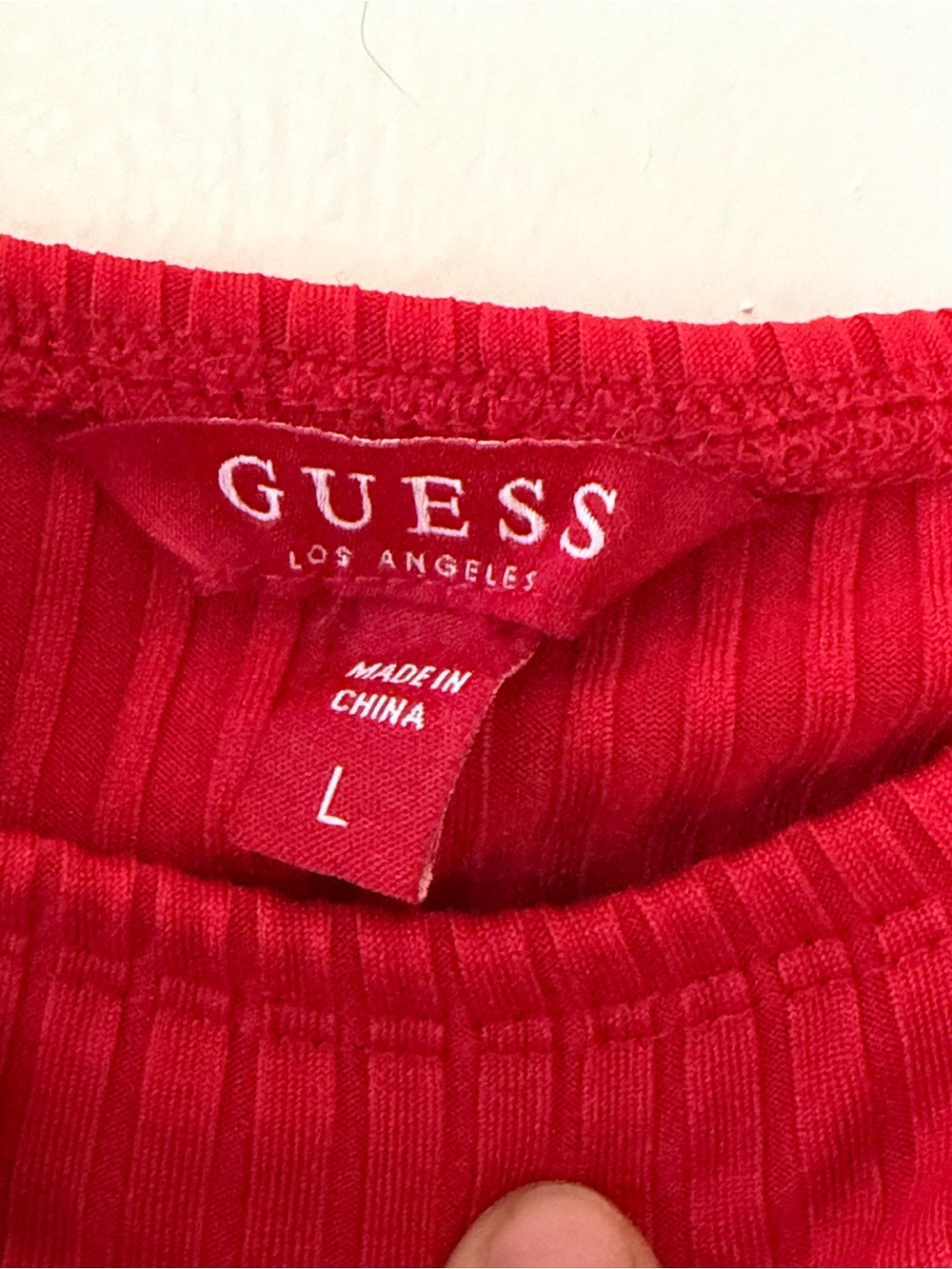 GUESS Red Ribbed Knit Top with Logo Tag - Picture 3 of 3